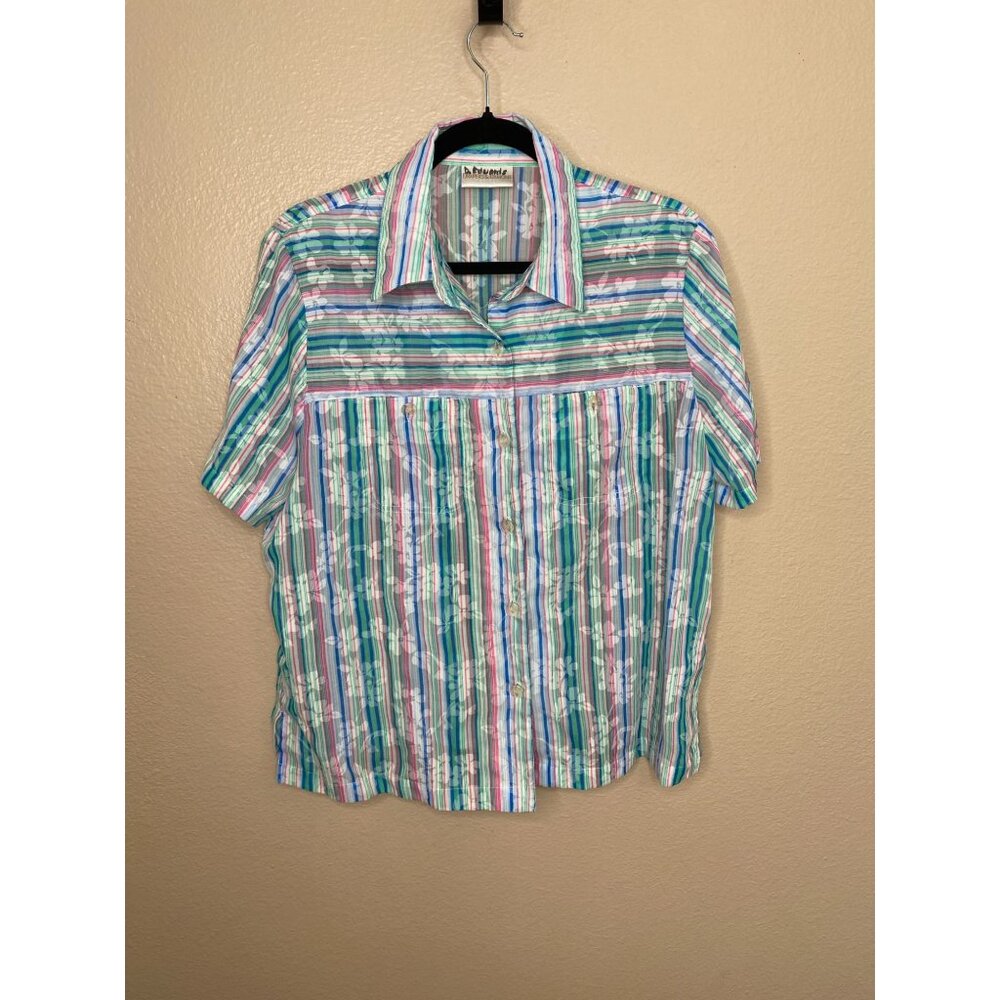 Vintage‎ Drapers & Damons Womens Button-Up Striped Floral Short-Sleeve Shirt
